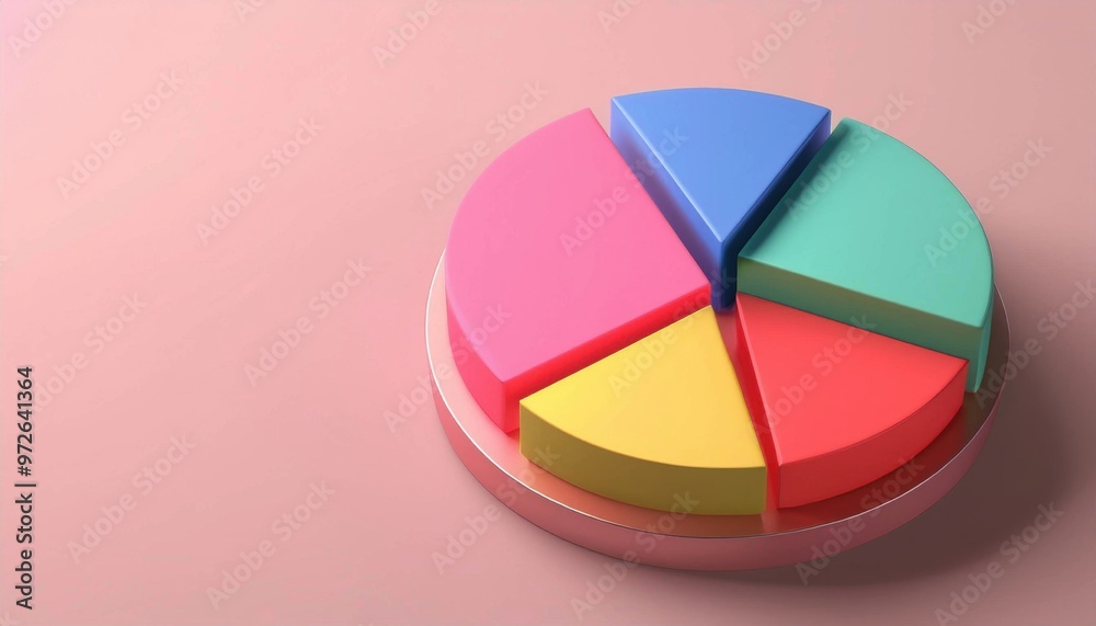 Fototapeta premium Colorful 3D pie chart on a pastel background representing data analysis and business statistics in modern design.