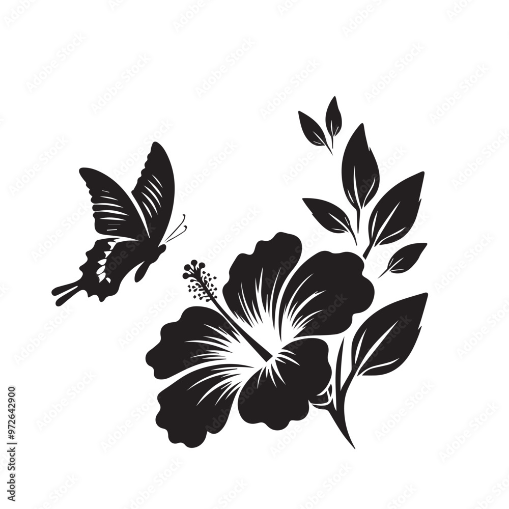 Hibiscus flower silhouette. Hibiscus vector design. Hibiscus logo, icon black on white background.