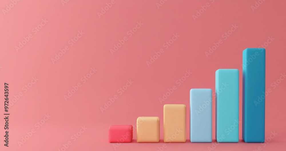 Colorful bar graph rising on a pink background, representing growth, success, and business data analysis. Colorful bar graph rising on a pink background, representing growth, success, and business data analysis.