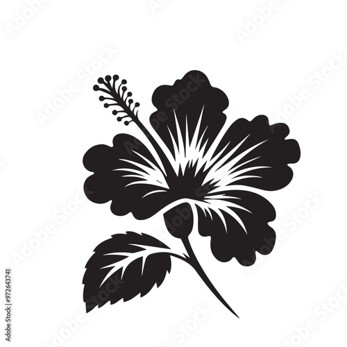 Hibiscus flower silhouette. Hibiscus vector design. Hibiscus logo, icon black on white background.