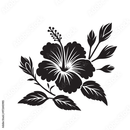 Hibiscus flower silhouette. Hibiscus vector design. Hibiscus logo, icon black on white background.