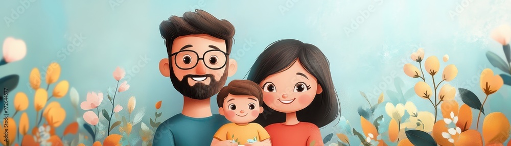 A cheerful and loving family portrait surrounded by beautiful flowers, showcasing warmth and happiness in a colorful environment. A cheerful and loving family portrait surrounded by beautiful flowers, showcasing warmth and happiness in a colorful environment.
