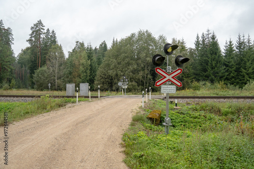 Obraz na plátně A rural railway crossing in Latvia.