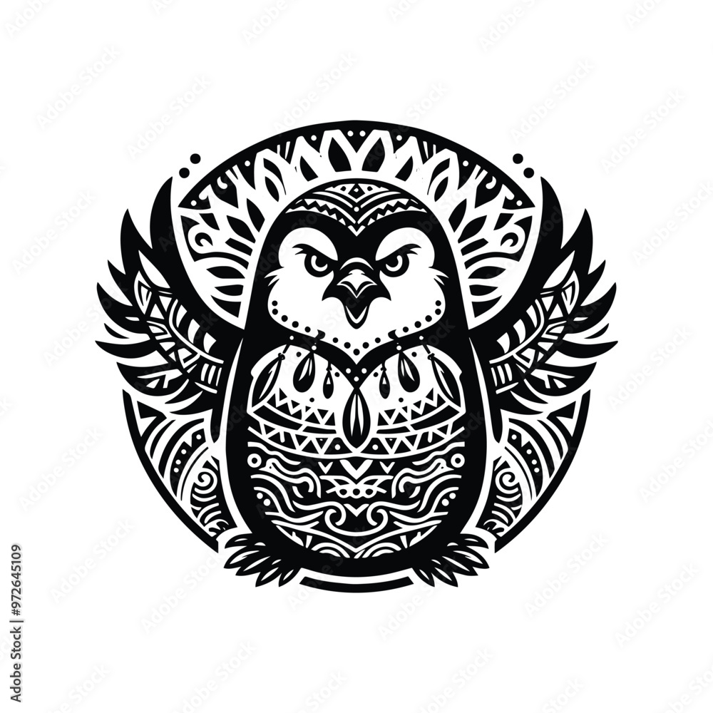 Obraz premium Penguin bird in bohemian black and white silhouette illustration