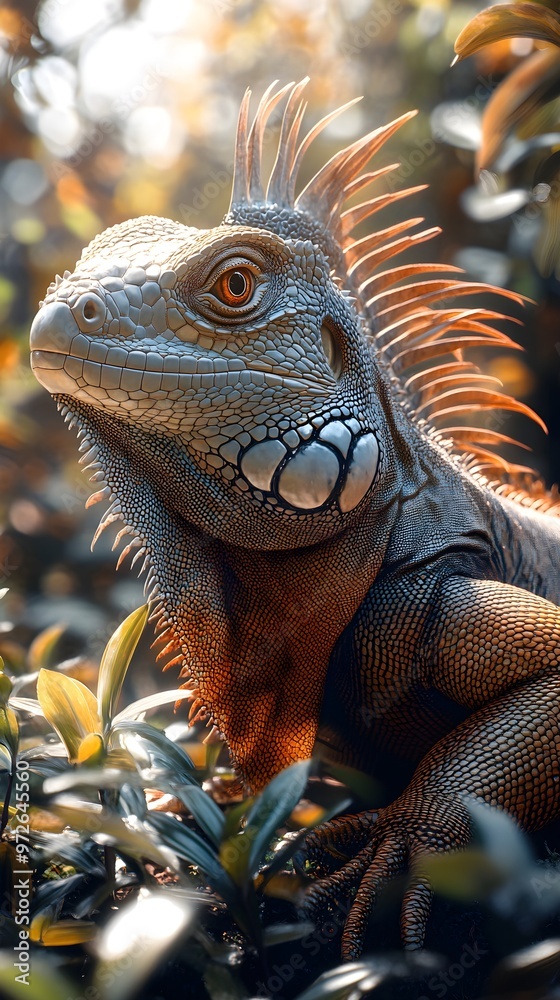 Fototapeta premium Detailed High-Resolution Close-Up of an Iguana's Scales and Vibrant Colors Image