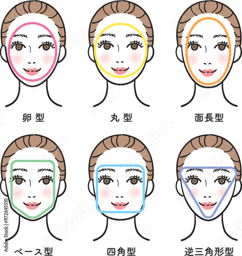 女性の顔型の種類セット