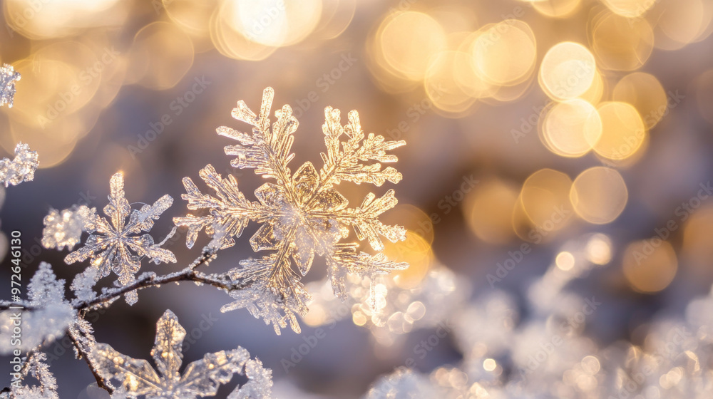 Sparkling snowflakes fall in the cold winter air, a reminder of Christmas and icy beauty. Sparkling snowflakes fall in the cold winter air, a reminder of Christmas and icy beauty.