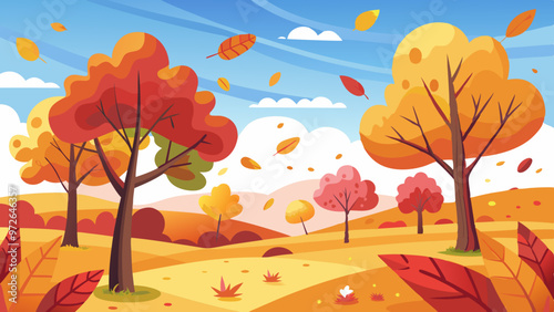 Autumn Leaves Falling from Trees - Vibrant and Dynamic Seasonal Vector Illustration
