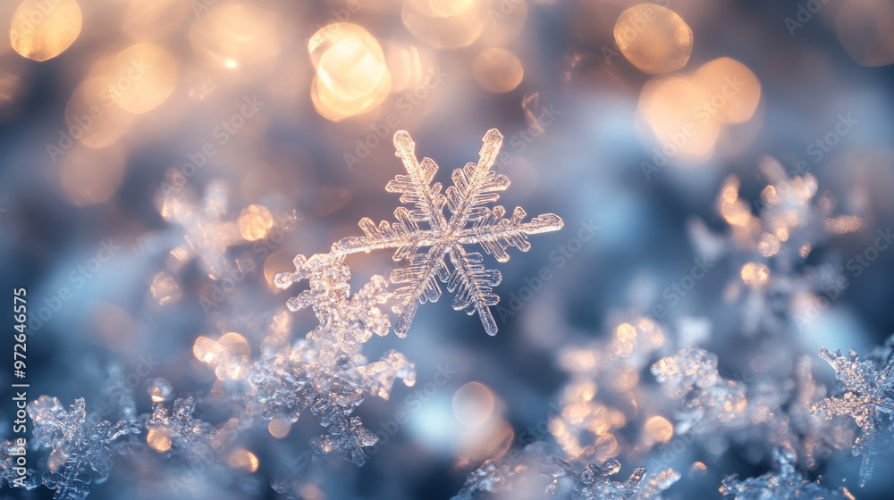 Sparkling snowflakes fall in the cold winter air, a reminder of Christmas and icy beauty. Sparkling snowflakes fall in the cold winter air, a reminder of Christmas and icy beauty.