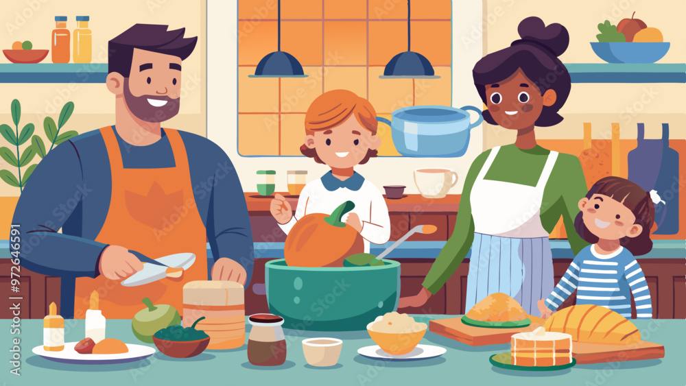 Family Thanksgiving Cooking Scene - Festive Kitchen Meal Preparation
Family Thanksgiving Cooking Scene - Festive Kitchen Meal Preparation