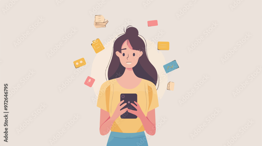 A Female Character with a Smartphone Notification A Female Character with a Smartphone Notification