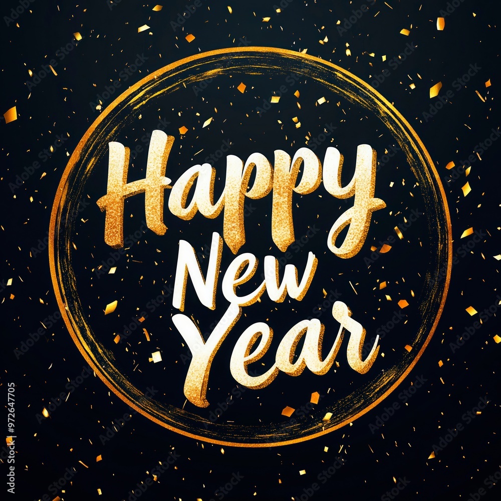 Celebrating the New Year with festive gold lettering and confetti, New Year Illustration, New Year Artwork