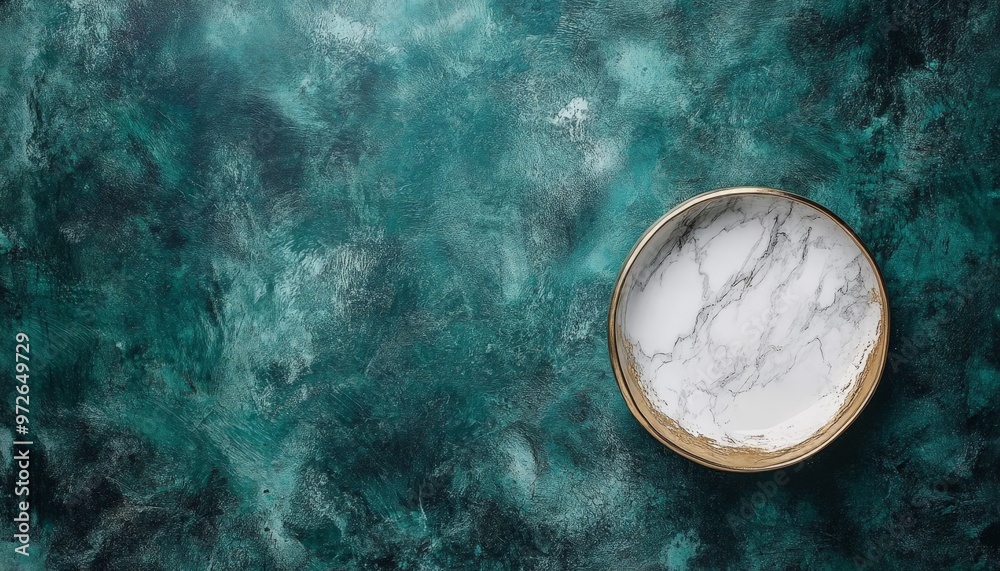 Elegant Marble Plate on Teal Background. Elegant Marble Plate on Teal Background.