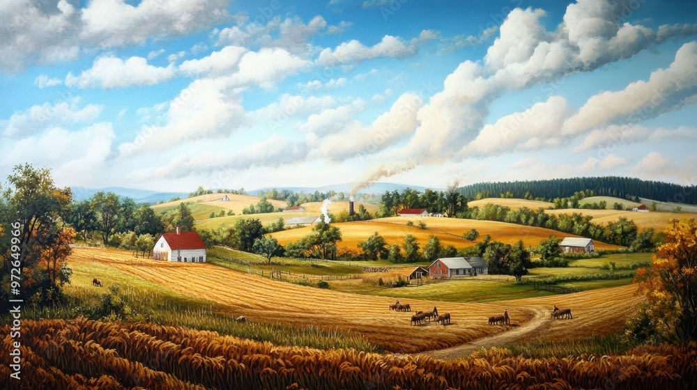 An open rural landscape with farmers tending to their fields, representing the backbone of the rural economy. An open rural landscape with farmers tending to their fields, representing the backbone of the rural economy.