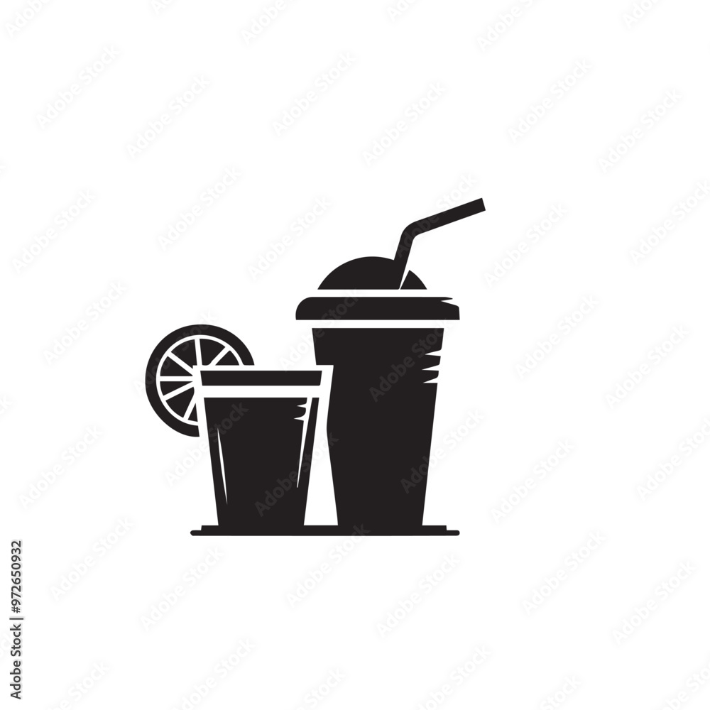 Juice cup silhouette. Fruits juice cup vector design. Smoothie cup logo, icon design black and white. Juice cup silhouette. Fruits juice cup vector design. Smoothie cup logo, icon design black and white.
