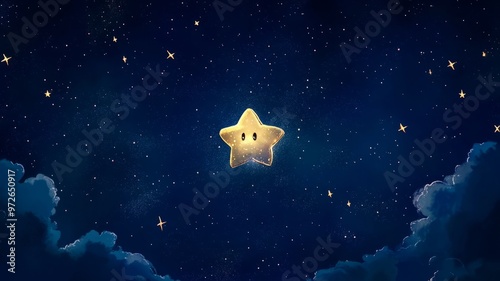 Golden Star in a Starry Night Sky - Cosmic Dreamscape photo