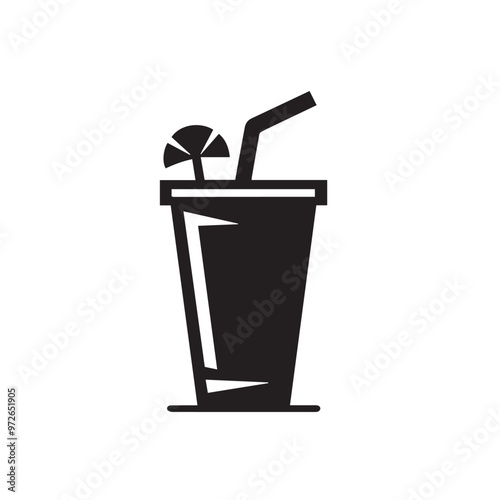 Juice cup silhouette. Fruits juice cup vector design. Smoothie cup logo, icon design black and white.