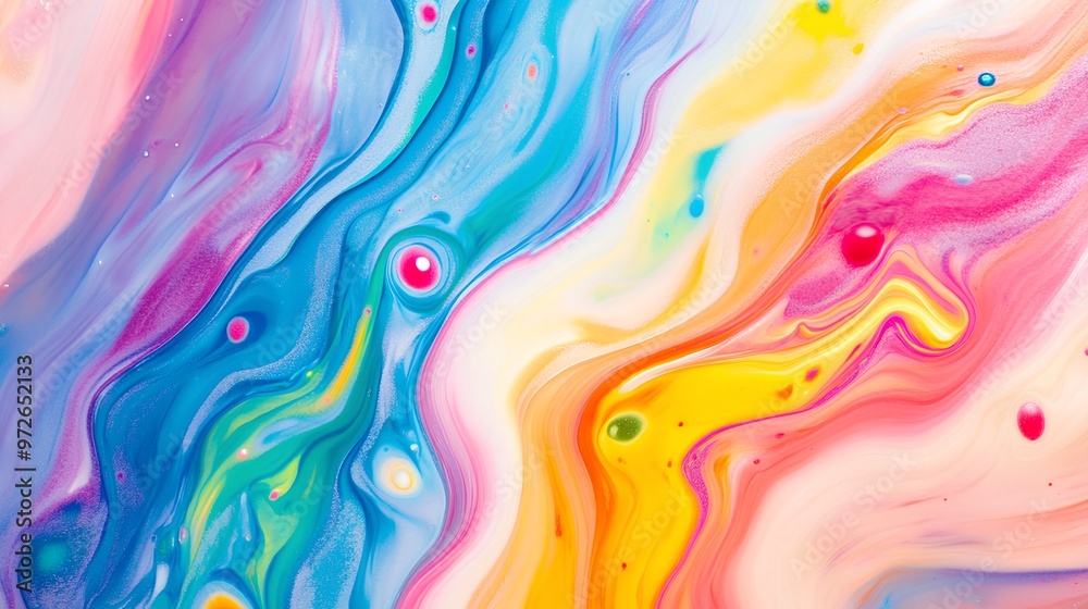 an abstract painting with a vibrant mix of colors flowing across the canvas. It features swirling patterns of blue, yellow, pink, and purple, creating a sense of movement and fluidity an abstract painting with a vibrant mix of colors flowing across the canvas. It features swirling patterns of blue, yellow, pink, and purple, creating a sense of movement and fluidity
