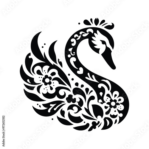 Wallpaper Mural Swan bird in folk art black and white silhouette illustration Torontodigital.ca