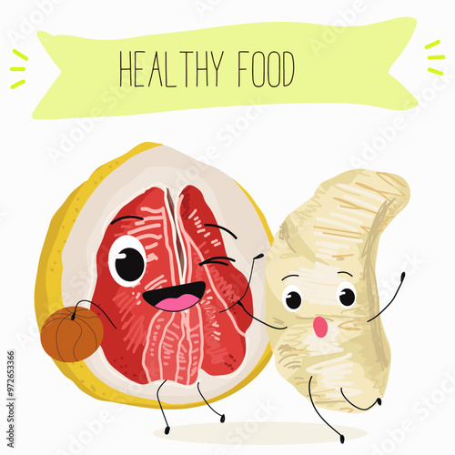 Pomelo fruit, tropical exotic citrus, vector isolated food icon, funny character. Pummelo or shaddock fruits , tropic farm juicy exotic fruits harvest, sweet fruity dessert. Hand drawn vector.