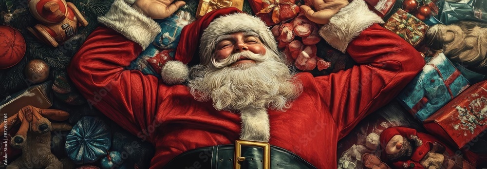 Santa Claus in festive mood surrounded by gifts, embodying the joy and spirit of Christmas celebration. Santa Claus in festive mood surrounded by gifts, embodying the joy and spirit of Christmas celebration.