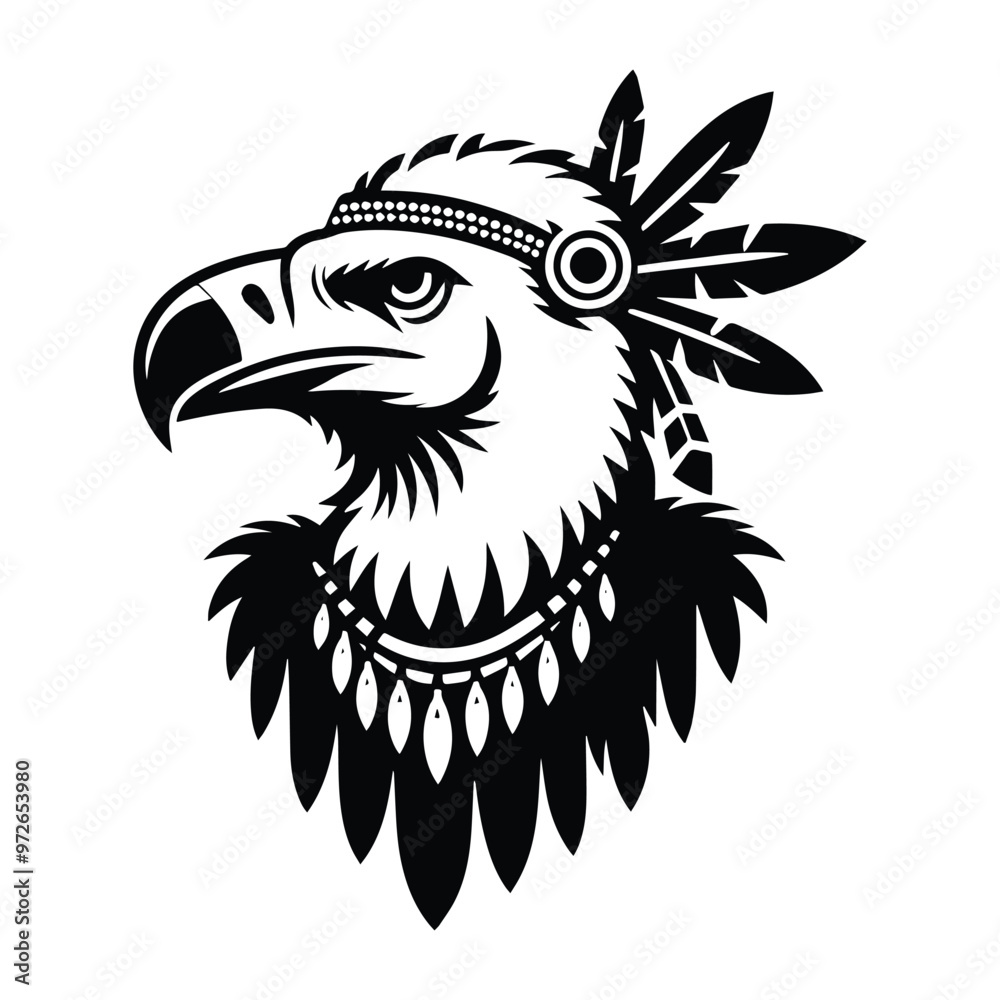 Obraz premium Vulture bird in bohemian black and white silhouette illustration