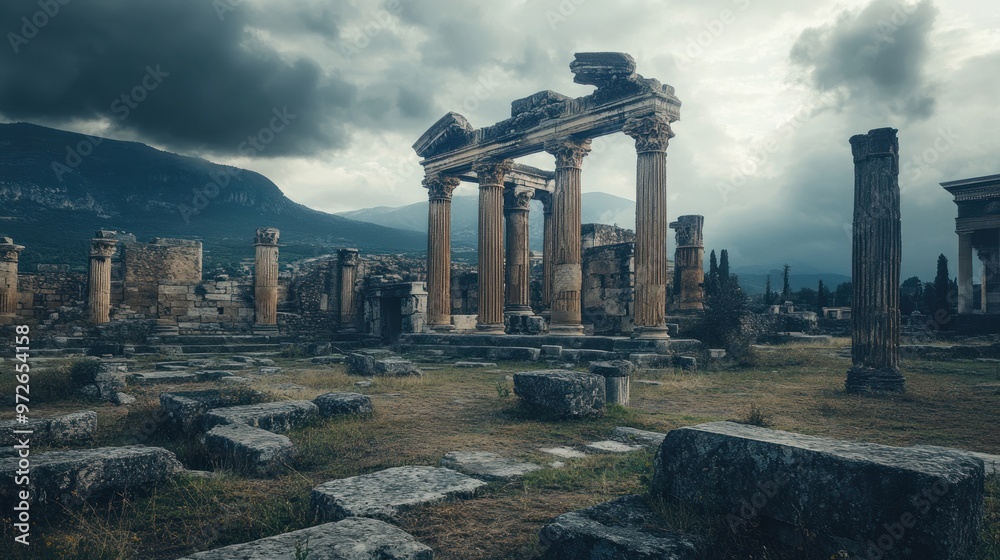 Fototapeta premium Ancient Ruins Under a Cloudy Sky