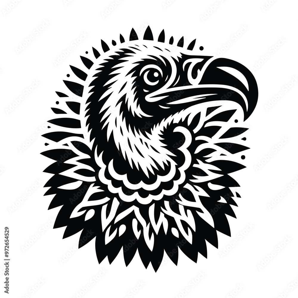 Obraz premium Vulture bird in folk art black and white silhouette illustration
