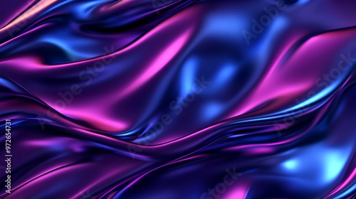  a close-up view of a surface that looks like flowing, shiny fabric or liquid. It has a smooth, wavy texture with a glossy finish. The colors are a mix of deep blue and vibrant purple, creating a rich