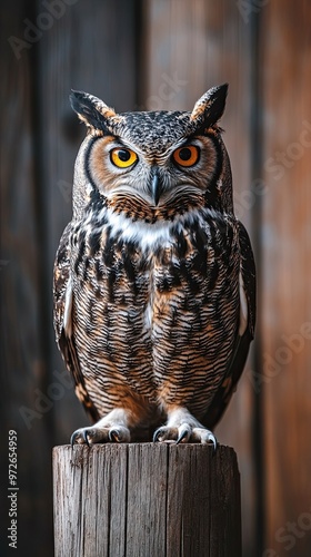 owl isolated on wooden background
