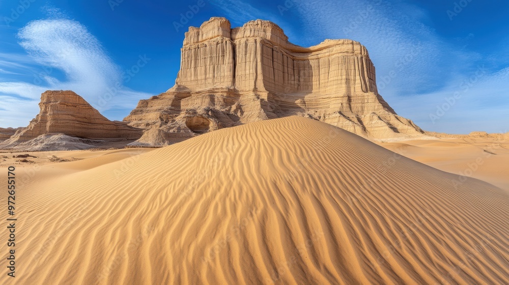 A desert scene with a large sand dune in the background, AI A desert scene with a large sand dune in the background, AI