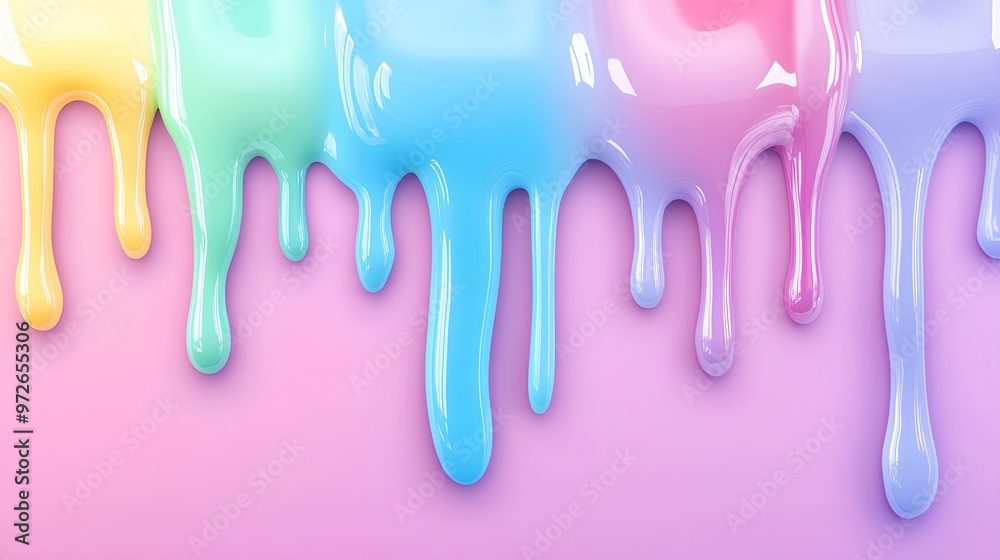 Naklejka premium a colorful, pastel-themed design with a dripping paint effect. The top part of the image features various pastel colors, including yellow, green, blue, and pink, which appear to be dripping downwards