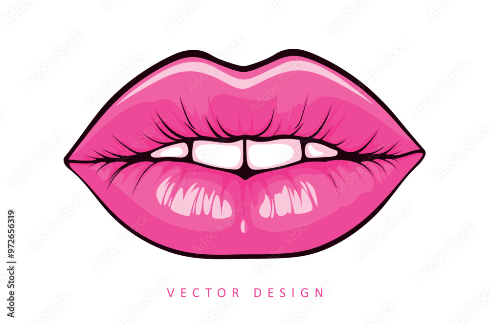 Obraz premium pink female lips minimalist vector design isolated illustration