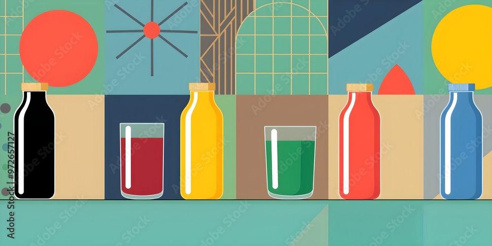 Minimalist Juice Bottles with Geometric Patterns Minimalist Juice Bottles with Geometric Patterns