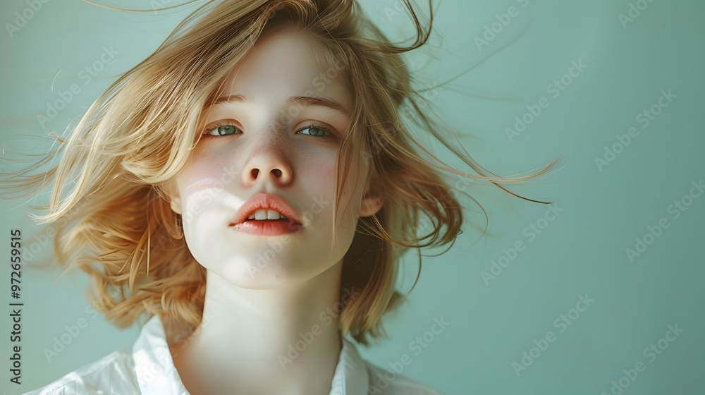 Airy and Light: Minimalist Visual Escape with a Woman's Soothing Portrait Airy and Light: Minimalist Visual Escape with a Woman's Soothing Portrait