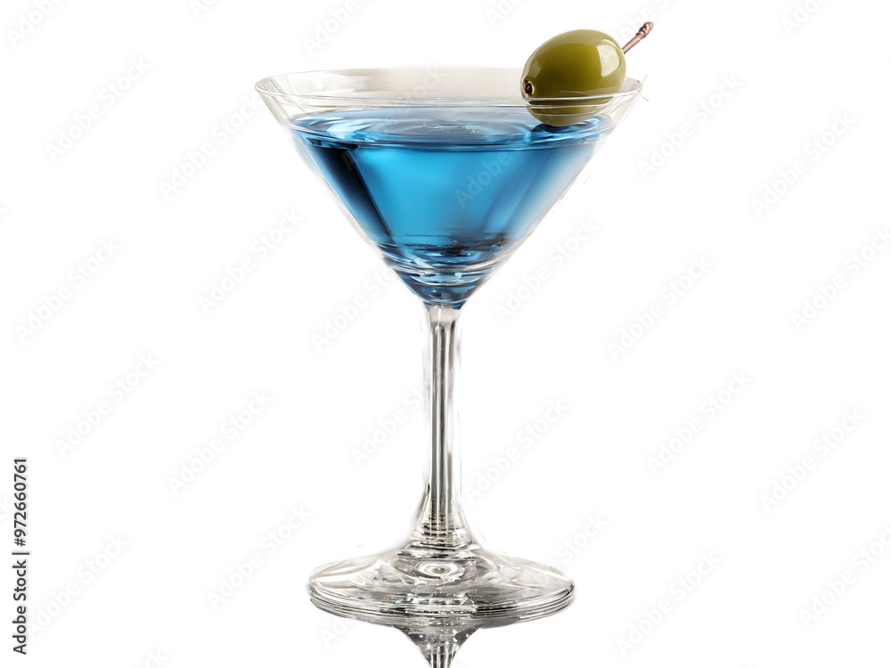 A sleek martini glass showcasing a silvery blue shimmering under an invisible spotlight isolated A sleek martini glass showcasing a silvery blue shimmering under an invisible spotlight isolated