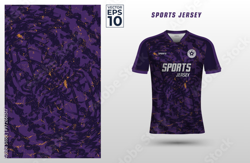 T-shirt sport jersey design template with grunge halftone pattern background. Sport uniform in front view. Shirt mock up for sport club. Vector Illustration