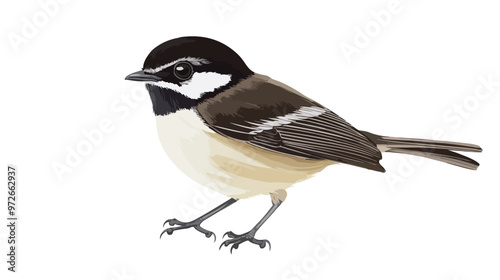 Small Songbird with White Belly and Dark Cap isolated on white background