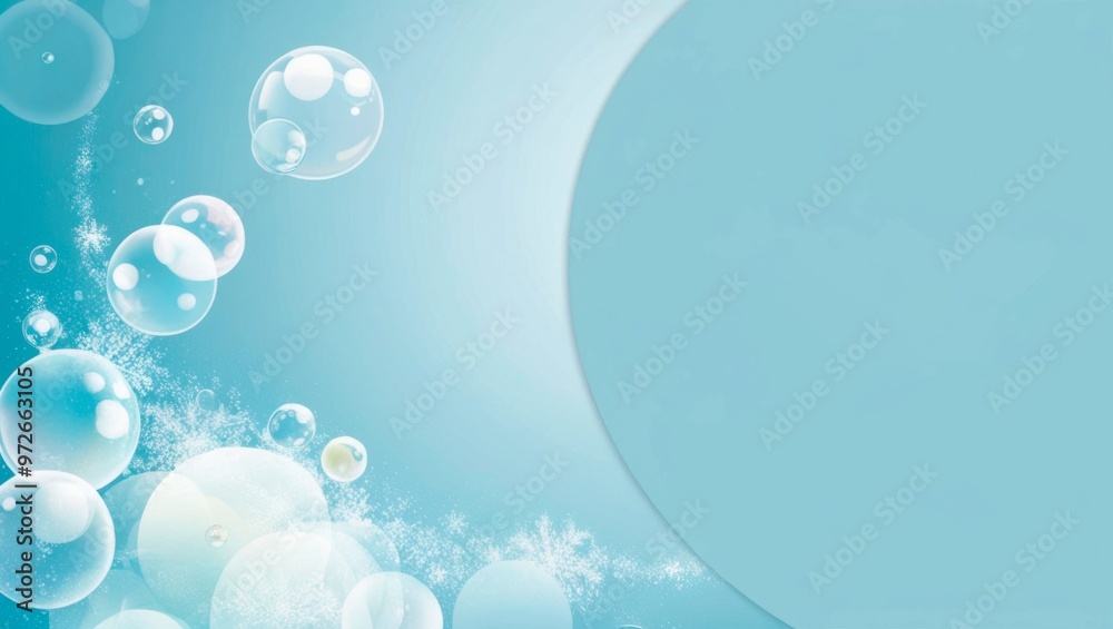 The image features an abstract blue background with white and transparent bubbles of various sizes The image features an abstract blue background with white and transparent bubbles of various sizes