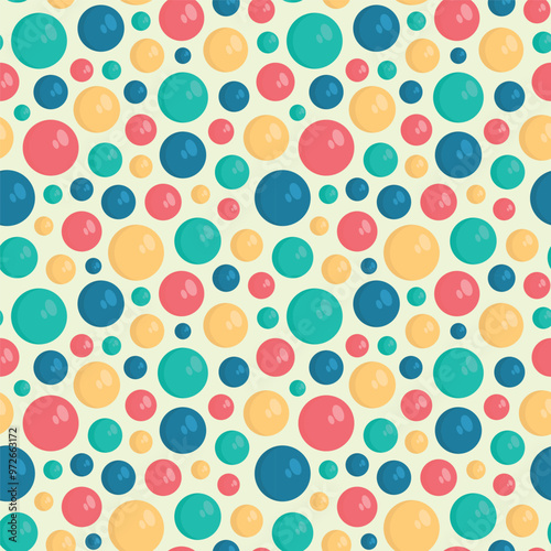 seamless pattern of collection of colorful round balls scattered around