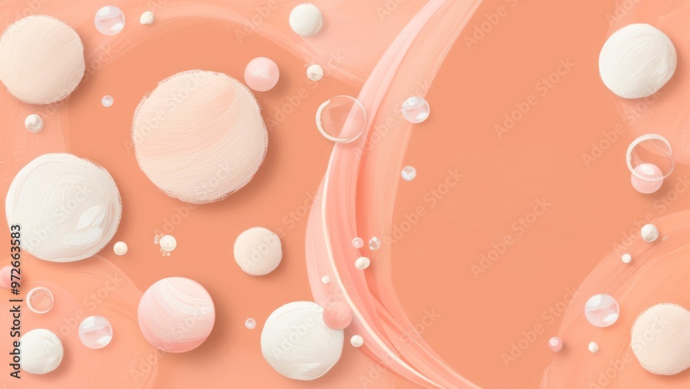 An abstract background featuring a blend of cream and peach tones with spherical shapes and fluid lines