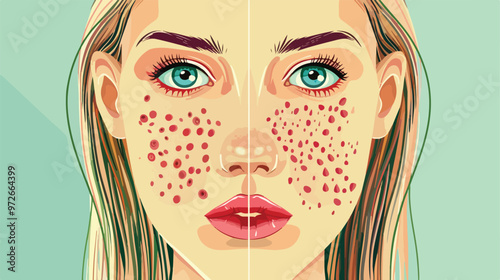 Acne Comparison of Normal Skin and Acne isolated on white background