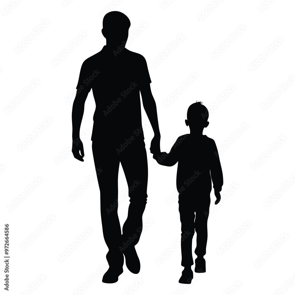father and son holding hands and walking on white background silhouette vector father and son holding hands and walking on white background silhouette vector