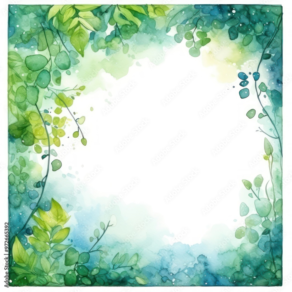 Elegant Spring Green Leafy Watercolor Background. Nature Inspired Botanical Frame with Soft Gradient Elegant Spring Green Leafy Watercolor Background. Nature Inspired Botanical Frame with Soft Gradient