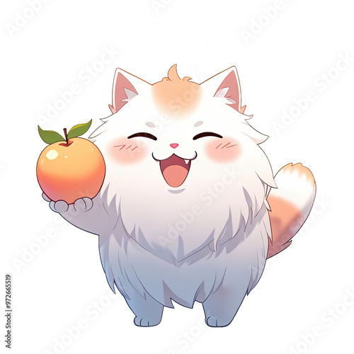 fluffy, white, cute,fluffy cat emogi,peach fluffy cat isolated on white background,isolated,isolate,white background,no background