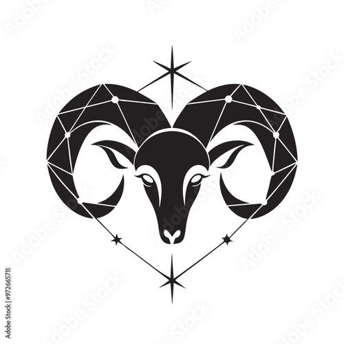 Aries zodiac sign with ram illustration and stars for astrology concept