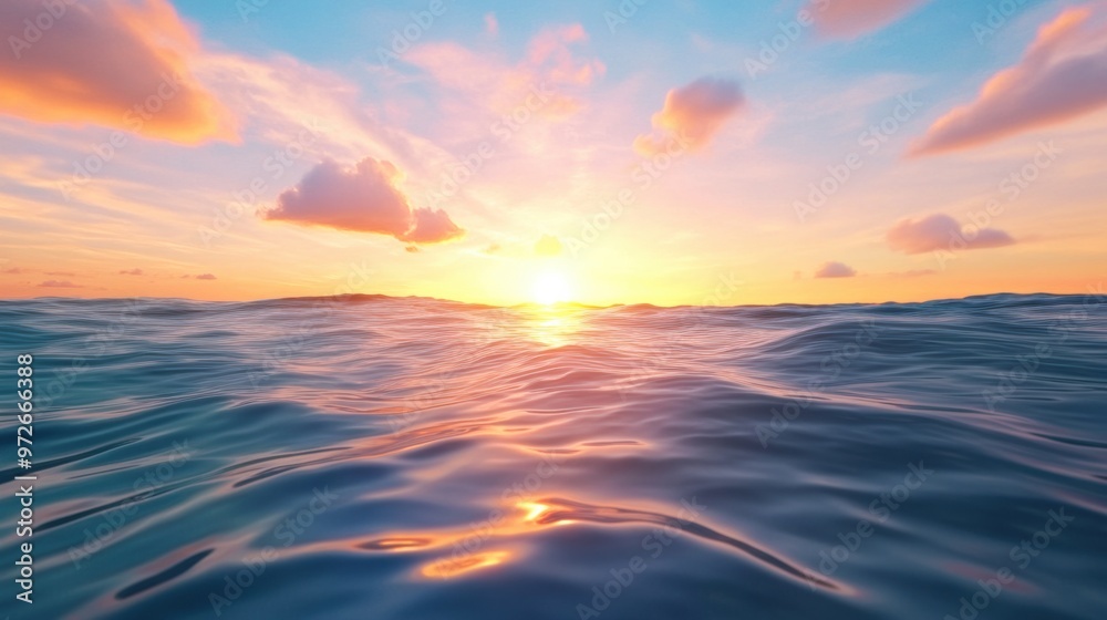 A view of the ocean at sunset with clouds in the sky, AI A view of the ocean at sunset with clouds in the sky, AI