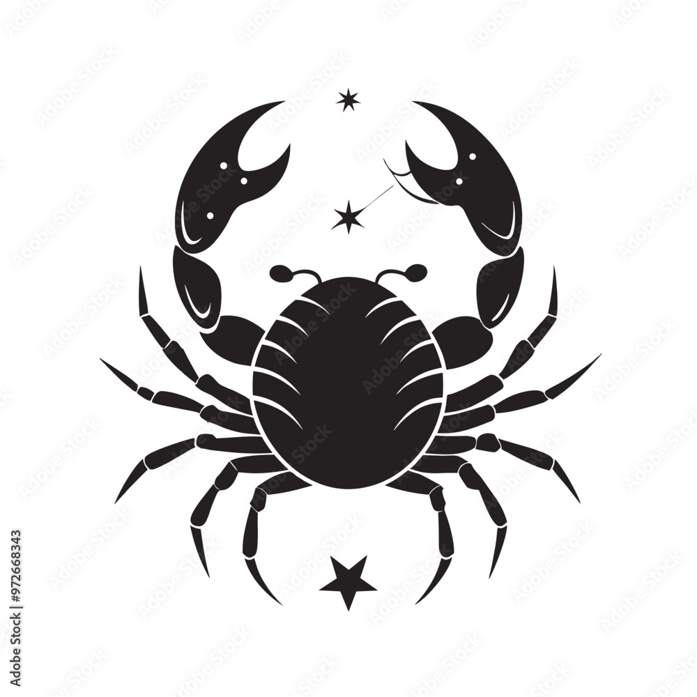 Cancer zodiac sign with crab illustration and stars for astrology concept Cancer zodiac sign with crab illustration and stars for astrology concept
