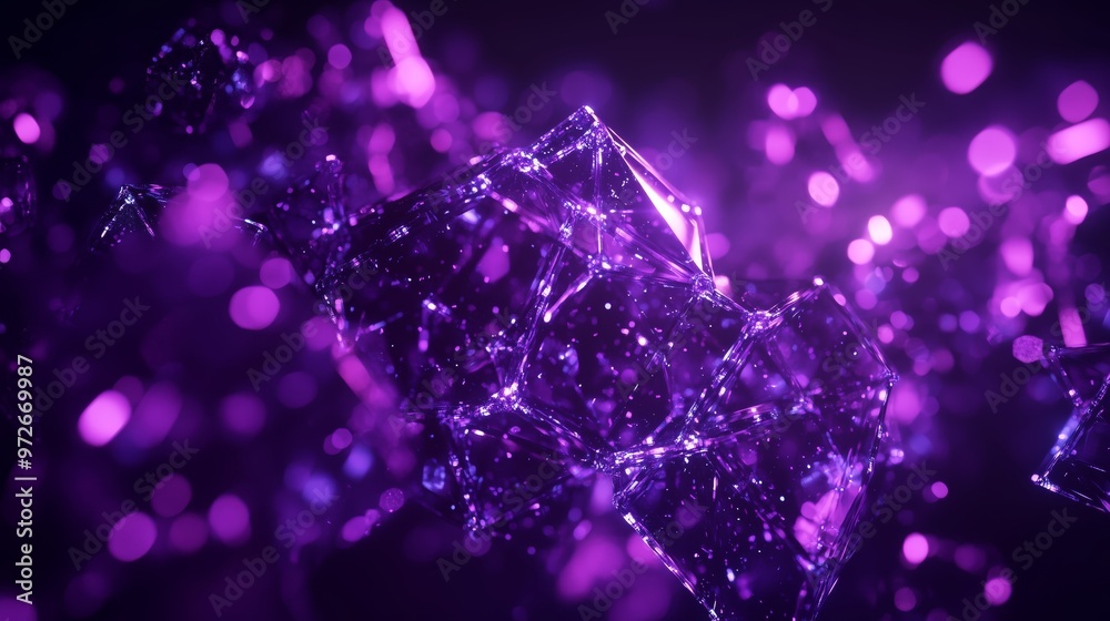 Abstract network out of glass made of holographic liquid crystal on a dark background.