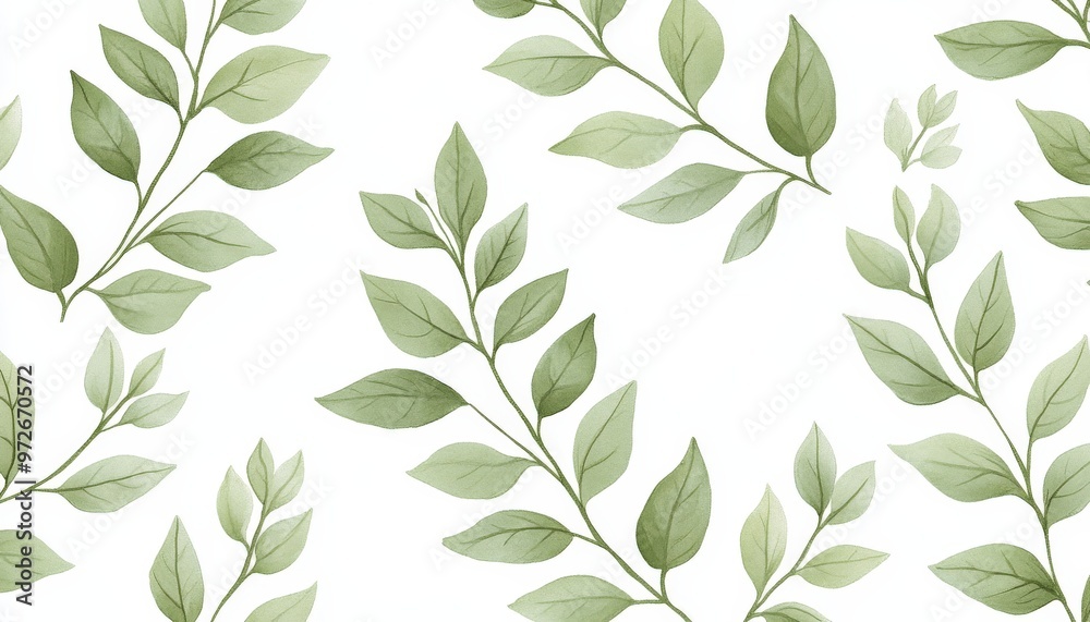 Watercolor Green Leaves Seamless Pattern. Watercolor Green Leaves Seamless Pattern.